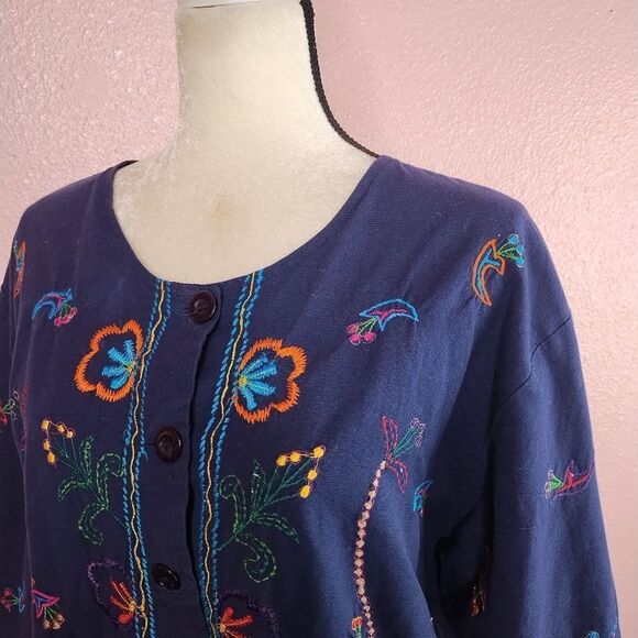 Vintage Embroidered Lightweight Linen Jacket Medium - Picture 3 of 7